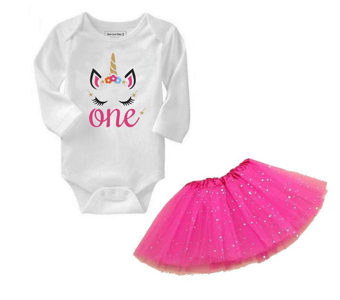 Qtees Africa First Birthday Unicorn Baby Grow &amp; Tutu