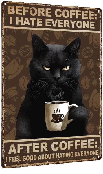 8x12" Vintage Black Cat Coffee Sign
