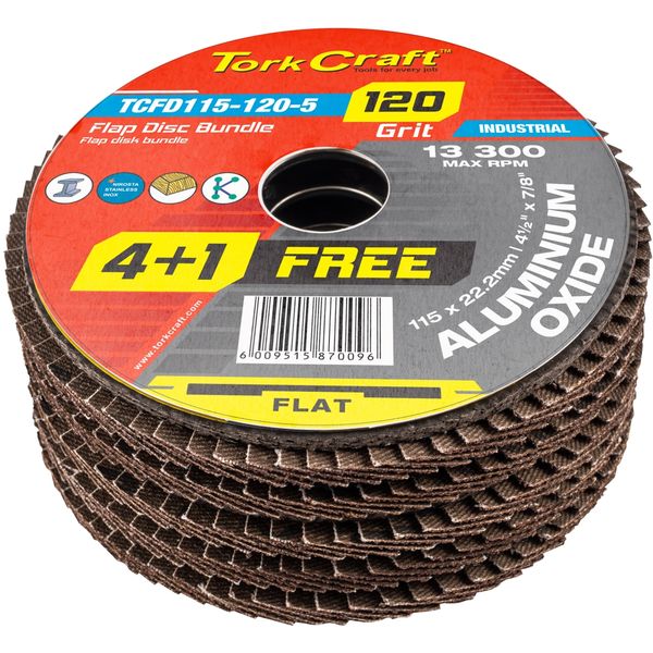 Tork Craft Flap Sanding Disc 115Mm 120Grit 4+1 Free A/O
