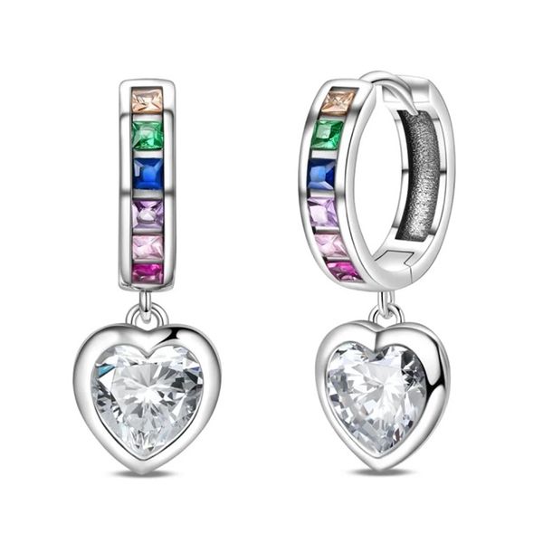 925 Silver Rainbow Heart Zircon Hoop Earrings-Multicolor Sparkle Girls Gift