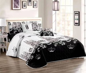 Stunning Quilt White &amp; Black Building Bedspread Set 5-Piece