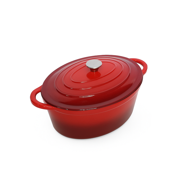 Red Cast Iron Pot - Oval, For Slow Cooking Baking