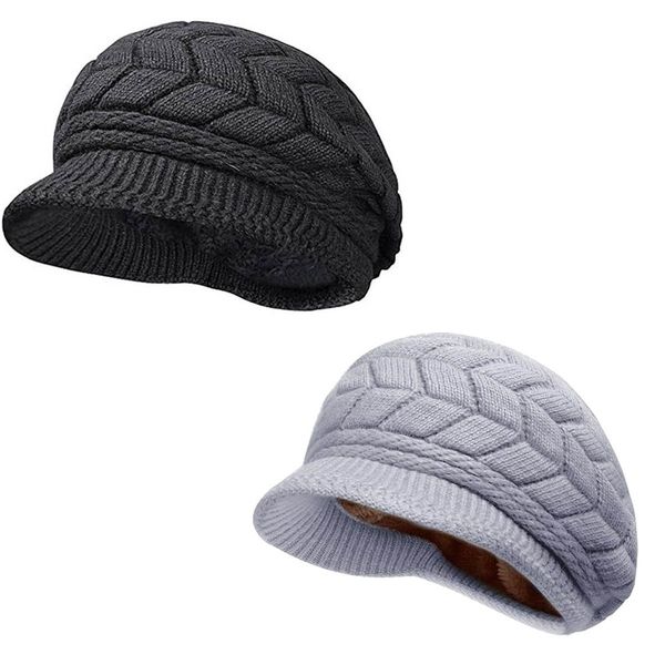 2 Pack Women's Winter Hats Warm Knit Hat Slouchy Beanie Cap with Brim Gifts