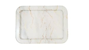 Cream Metal Serving Tray with Gold, Grey and White Decorative Detail