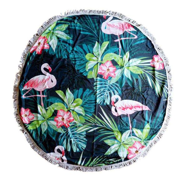 Launch Republic Round Beach Towel Flock Flamingoes Tropical