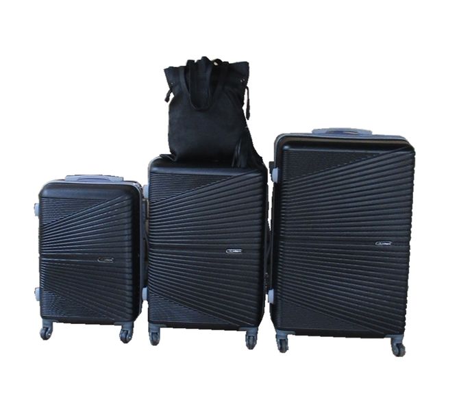Black 3-Piece ABS Trolley Case Set with Bonus Black Lady Bag