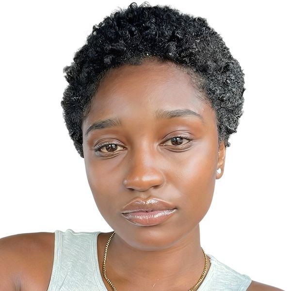 Geebuy Brazilian Pixie Cut Human Hair-Afro Curly Short Layered Wig