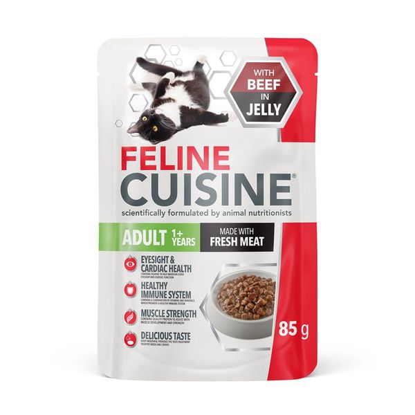 Feline Cuisine Wet Cat Food Adult Beef Jelly 4 x 12 x 85g