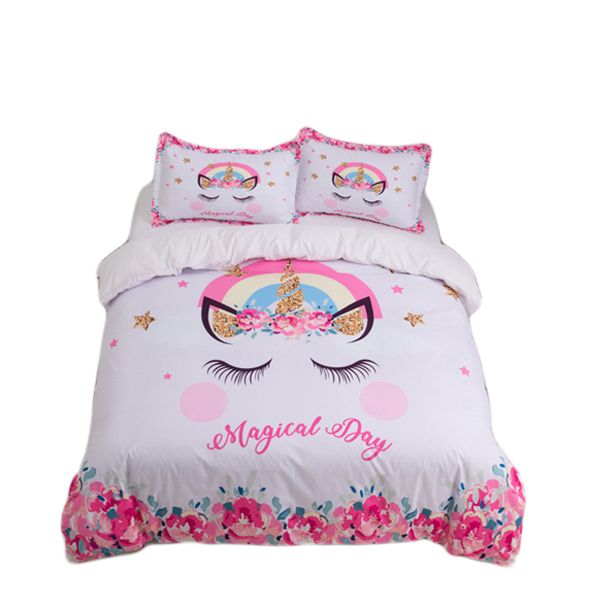 Kidsrock Long Eyelashes 3D Fresh Watercolor Unicorn Bedding