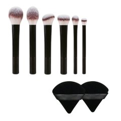 8 Piece Essential Makeup Brush Set With Setting Powder Puffs - Black