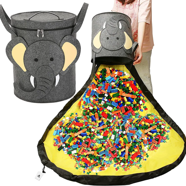 Topika Toy Storage Organizer with Play Mat Large Capacity Bin,Cute Elephant