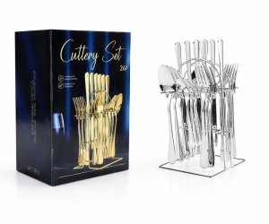 Premium 24-Piece Stainless Steel Cutlery Set with Display Stand