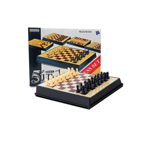 DH - 5 in 1 Magnetic Travel Game Chess Set - Play 5 Games on One Board