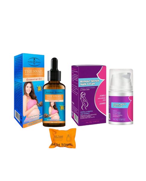 The Snail Stretch Marks Oil &amp; Removes Stretch Marks Cream &amp; Travel Towel