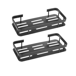 2PCS Punch-free Black Steel Bathroom Kitchen Heavy-Duty Storage Rack