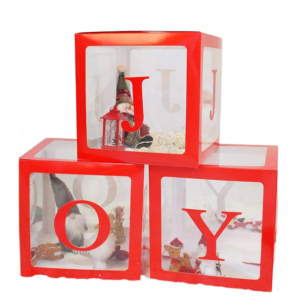 Large Red Transparent Joy Box Joy Blocks Decor for Holiday Party Deco