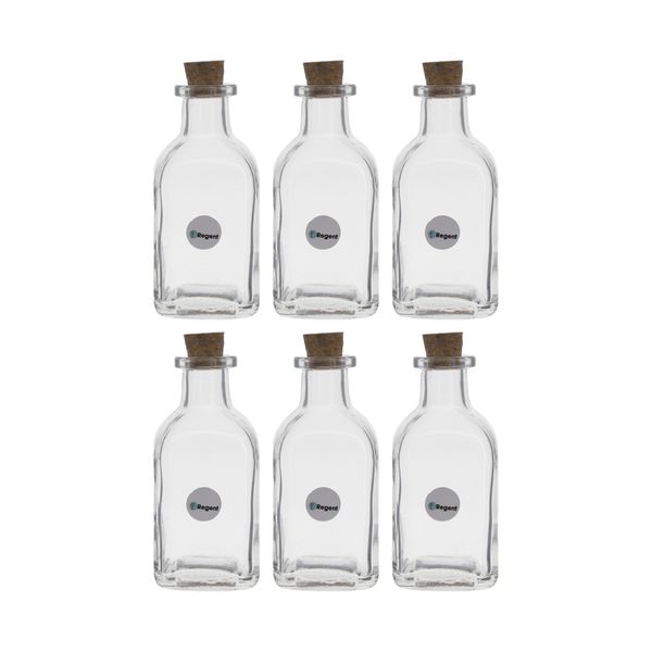 Regent 120ml Glass Square Bottles with Cork Lids 6 Pack
