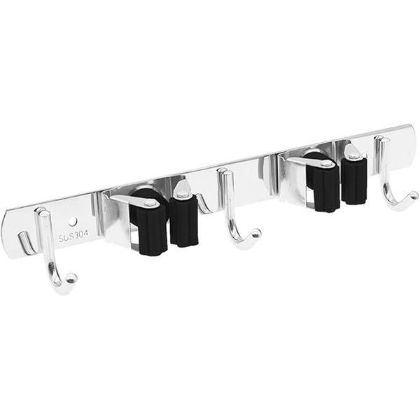 Mop and Broom Holder Wall Mounted with 2 Clips with 3 Hooks, 27x2.8x4CM