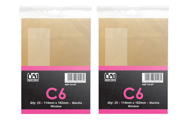 LEO C6 Manilla Window Self Seal Envelopes - Pack Of 50 Envelopes