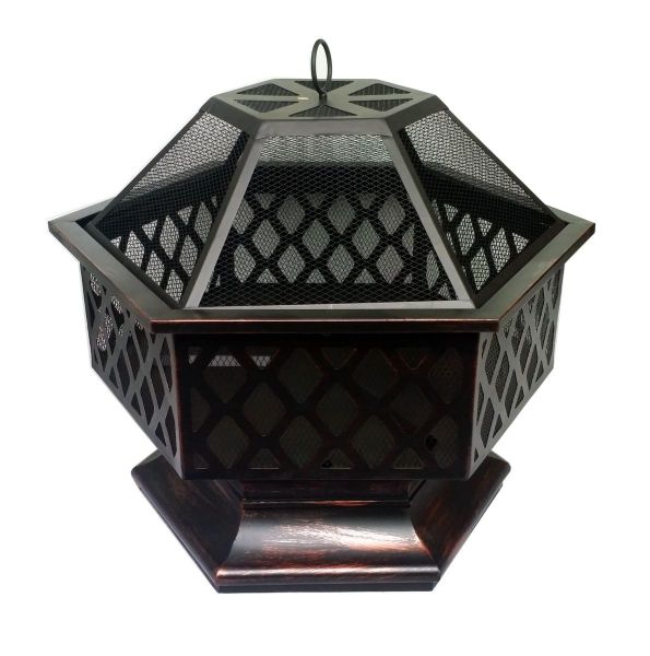 Hexagonal Lattice Wood Burning Fire Pit in Bronze Finish