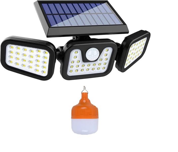 Solar Security Flood Light 3 Adjustable Heads With 50W Rechargeable Bulb