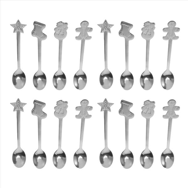 16Pcs Christmas Decorations For Home Stainless Xmas Spoons Silver
