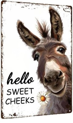 8x12" Western Donkey "Hello Sweet Cheeks" Metal Sign, Funny Bathroom Decor
