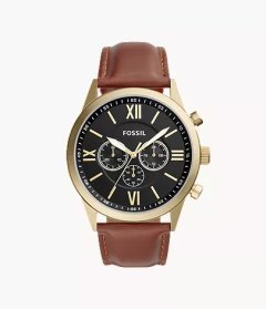 Fossil 48Mm Flynn Brown Leather Watch-BQ2261