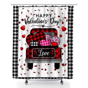Truck Valentine's Day Bath Curtain Bathroom Decor, 180x180cm Shower Curtain