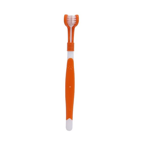 Triple-Head Pet Toothbrush for Small Dogs - Soft Bristles &amp; Long Handle