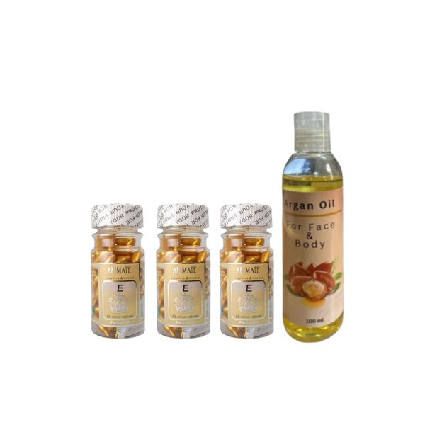 Vitamin E Facial Oil Essence Capsules - 90 Softgels pack of 3 with Argan oi