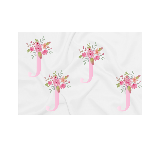 Baby Blanket - Pink Flowers - Letter J
