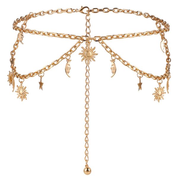 Double Layer Women Metal Chain Belt Adjustable Decor for Dresses Jeans