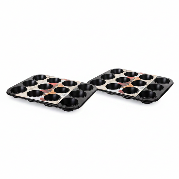 Hillhouse Non-Stick 12-Hole Muffin Pan for Even Baking - 2 Pack