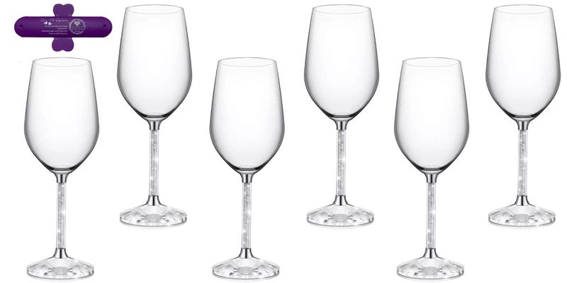 6 Piece Wine Glass Set With Rhinestone Filled Stems