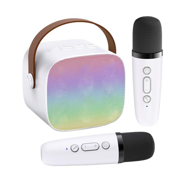 Mini Karaoke Machine, Bluetooth Speaker with 2 Wireless Microphones