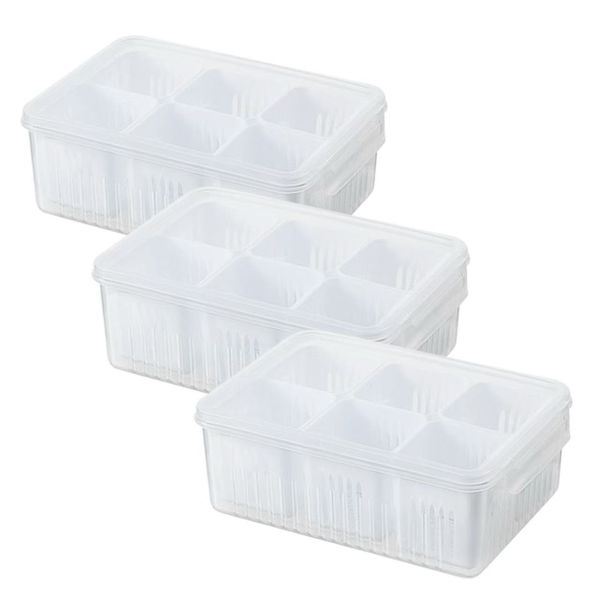 Airtight Refrigerator Food Storage Box with Detachable Drain Basket - 6 Piece