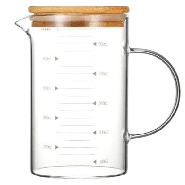 1000ml Glass Measuring Pitcher with Wooden Lid - Transparent