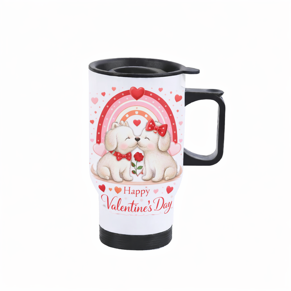 Happy Valentine's Day Puppy Love Valentine's Day Travel Mug Coffee Tumbler