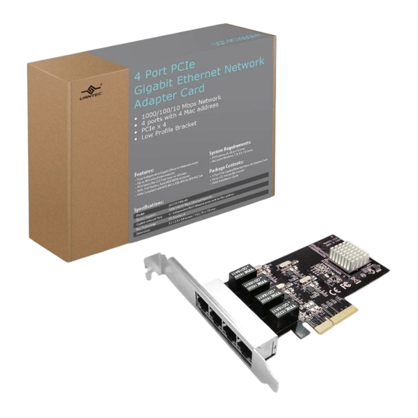 Vantec 4-port PCIe Gigabit Ethernet Network Adapter Card UGT-PC130GNA