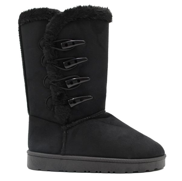 Ladies Flat Mid Calf 4 button Fur Lined Winter Boots