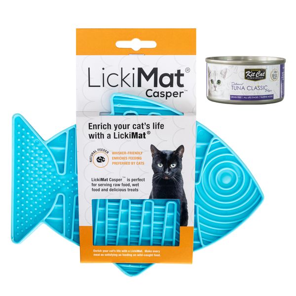 LickiMat Classic Casper Turquoise plus kit cat tuna classic topper Tin