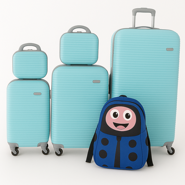 5-Piece Family Luggage Set with Wheels-LightGreen Hardshell &amp; Kids Backpack
