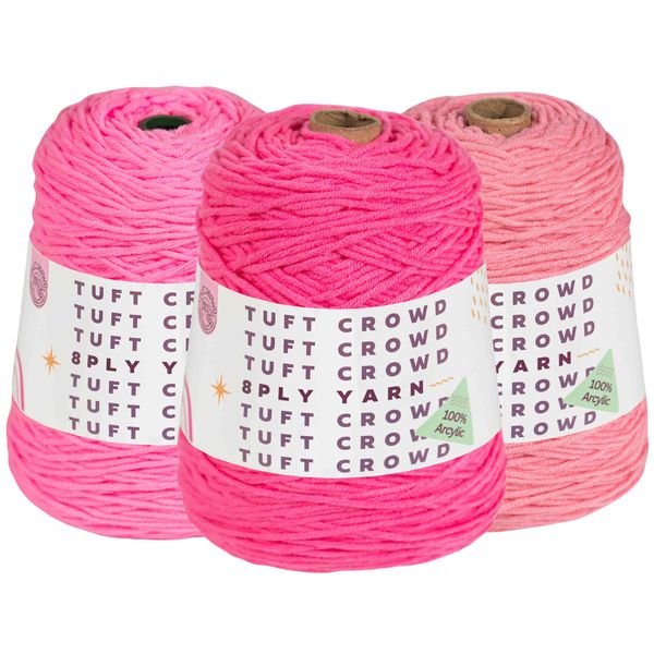 Bright Pink Yarn, 8-ply Tufting Yarn, Yarn Fiber,100% Acrylic Yarn (3x400g)