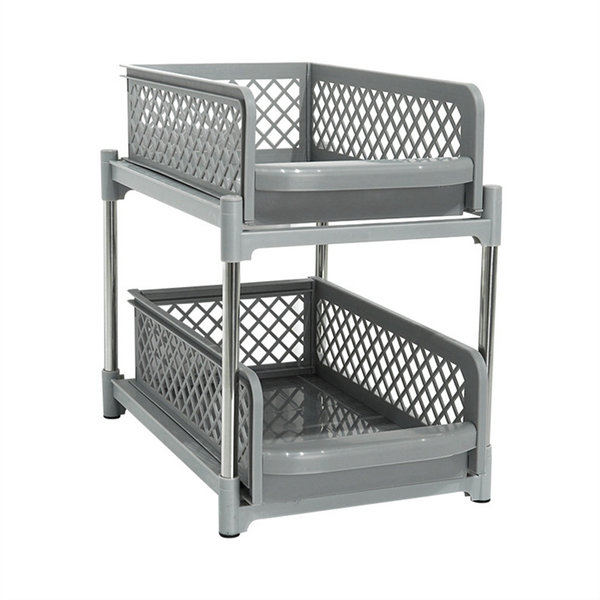 Space-Saving Design 2-Layer Organizer with Pull-Out Drawers, Sliding Bathro