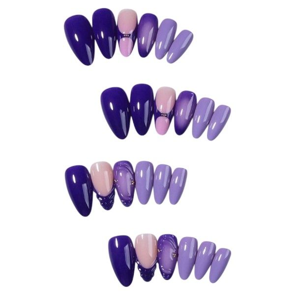 24 Piece Nails Set With Textured Gloss &amp; Dual Toned Gradient-Purple &amp; Nude
