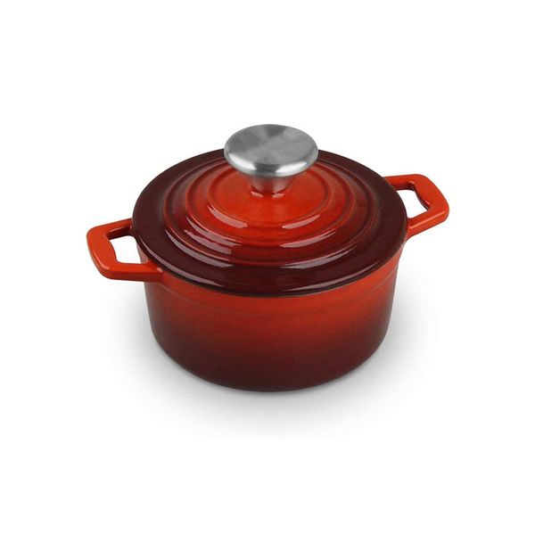 La Cocina 14cm Cast Iron Round Mini Pot - 0.95 Liter - Red