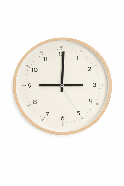 J P Luxury Minimalist Wall Clock - Soft Beige Face &amp; Wood Rim