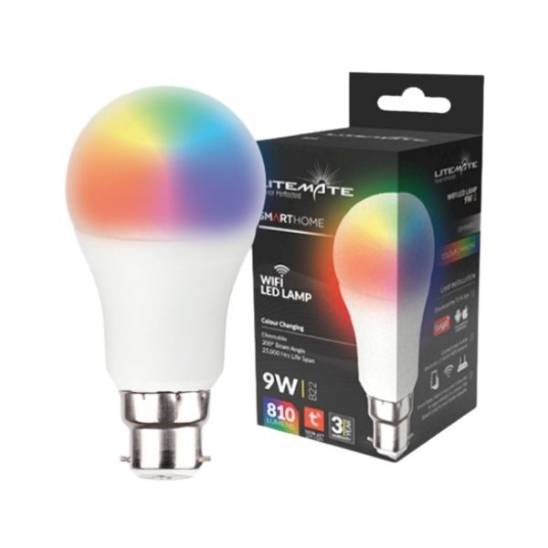 LITEMATE - A60 B22 Wi-Fi LED Bulb - 9W (Dimmable &amp; Colour Changing)