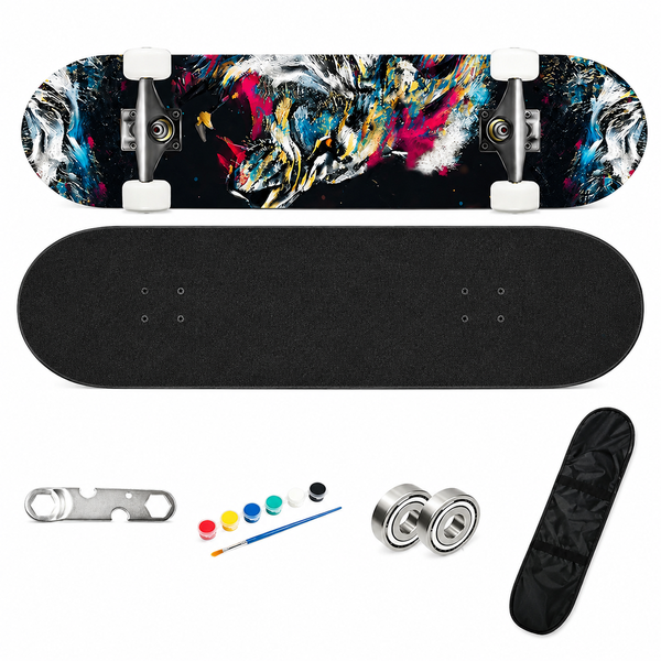 Beginner Double Kick Skateboard With Maple Deck &amp; PU Wheels, 150kg Load Kit